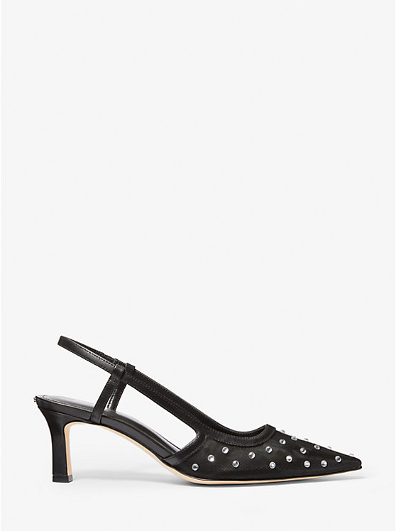 Women Michael Kors Alora Crystal Embellished Mesh Slingback Pumps Black | VSMPGK-248