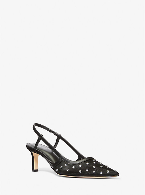 Women Michael Kors Alora Crystal Embellished Mesh Slingback Pumps Black | VSMPGK-248