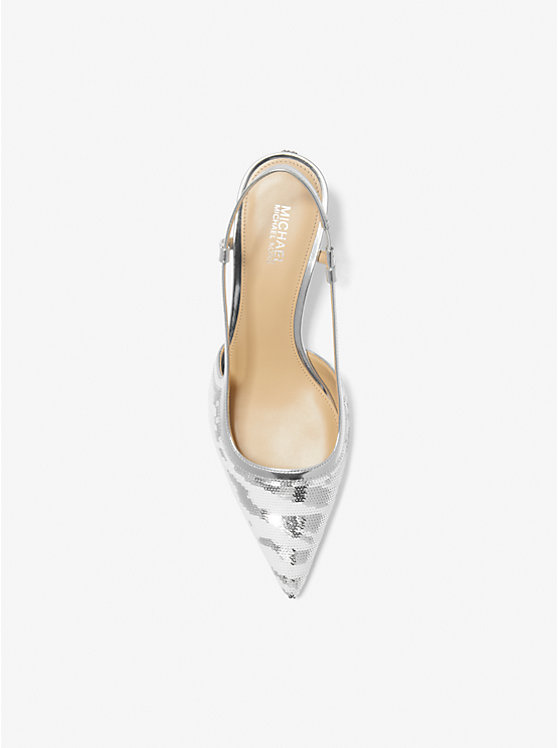 Women Michael Kors Alora Sequined Zebra Slingback Pumps White / Silver | ELYRTU-305