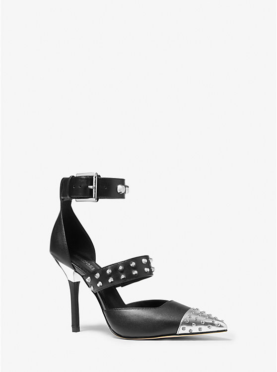 Women Michael Kors Amal Astor Stud Sandals Black / Silver | WUNPXC-059