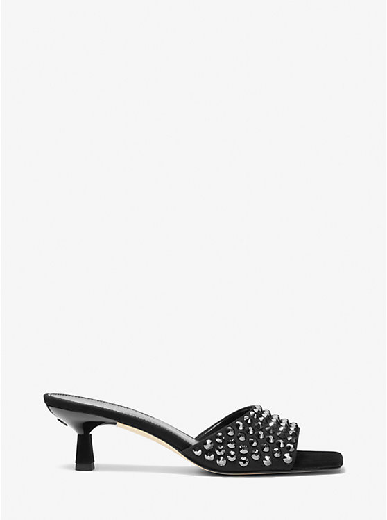 Women Michael Kors Amal Embellished Faux Suede Kitten Sandals Black / Black | OHAJEP-268