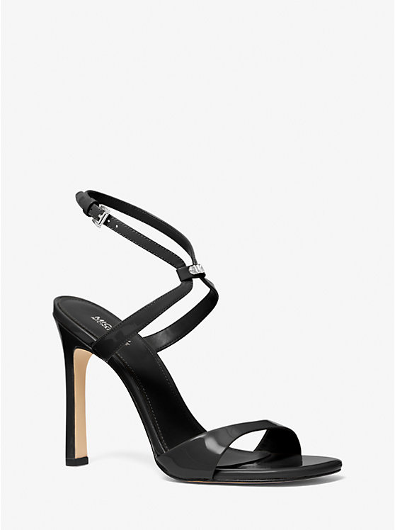 Women Michael Kors Amara Patent Leather Sandals Black | FDSOQJ-078