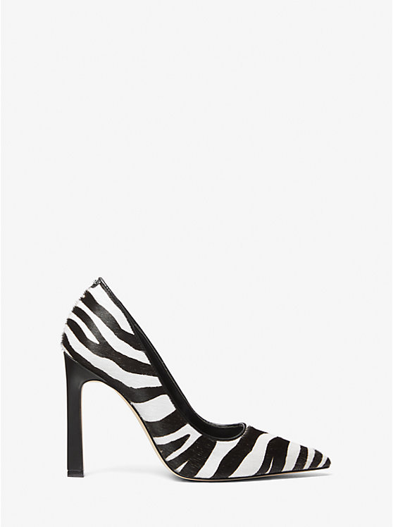 Women Michael Kors Amara Zebra Print Calf Hair Pumps Black | YWOUEJ-476