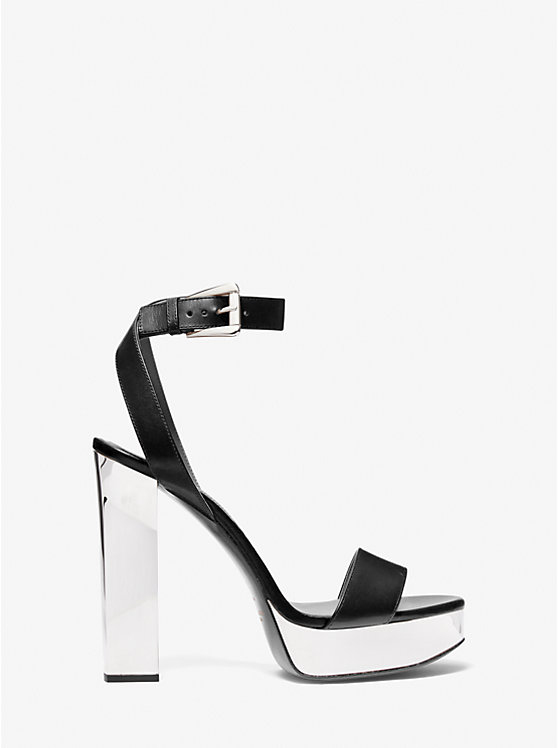 Women Michael Kors Anabelle Leather Platform Sandals Black | SHGNOY-439