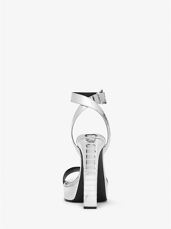 Women Michael Kors Anabelle Metallic Python Embossed Leather Platform Sandals Silver | OXIYUC-915