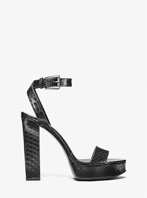 Women Michael Kors Anabelle Python Embossed Leather Platform Sandals Grey | KHCDGE-361