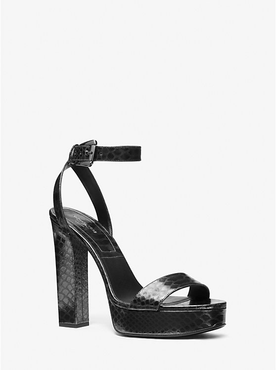 Women Michael Kors Anabelle Python Embossed Leather Platform Sandals Grey | KHCDGE-361