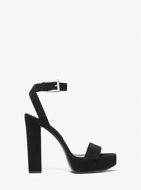 Women Michael Kors Anabelle Suede Platform Sandals Black | VSETGB-487