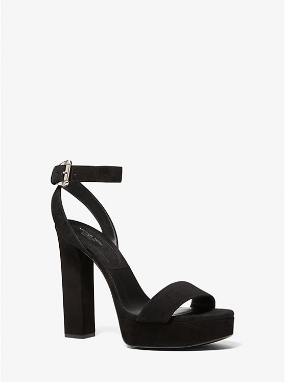 Women Michael Kors Anabelle Suede Platform Sandals Black | VSETGB-487