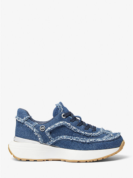 Women Michael Kors Ari Frayed Denim Sneakers Blue | DCLNXT-160