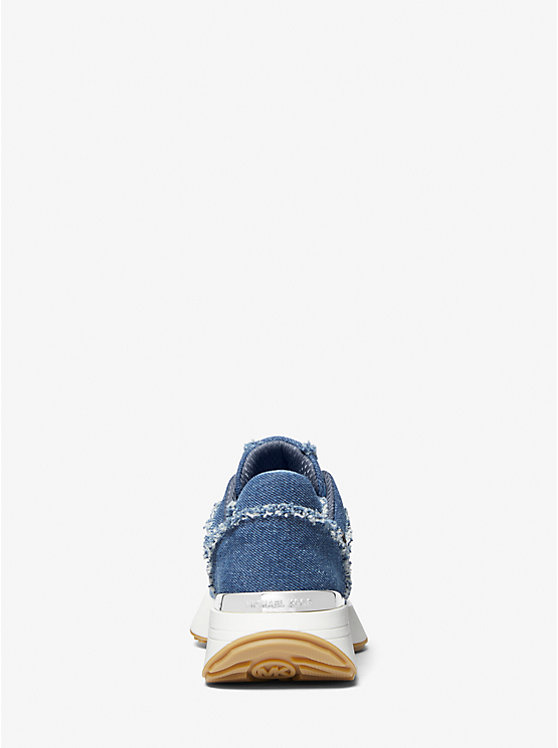 Women Michael Kors Ari Frayed Denim Sneakers Blue | DCLNXT-160