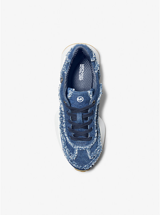 Women Michael Kors Ari Frayed Denim Sneakers Blue | DCLNXT-160