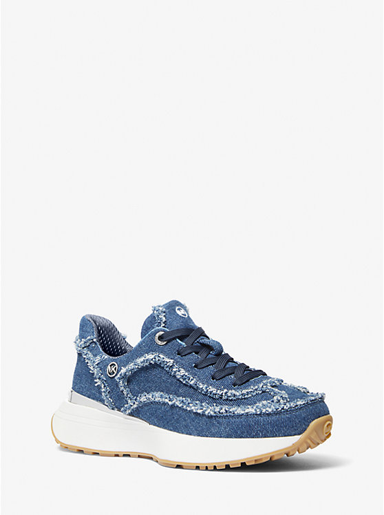 Women Michael Kors Ari Frayed Denim Sneakers Blue | DCLNXT-160