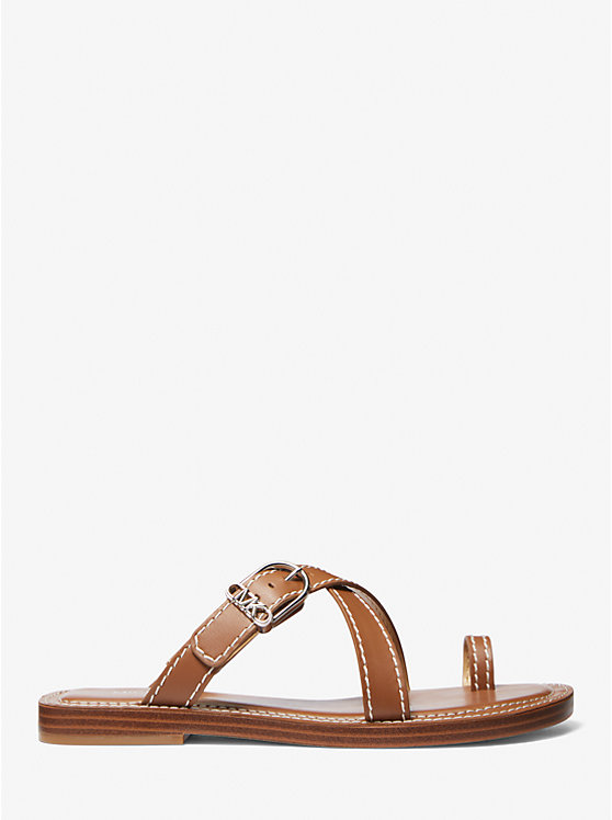 Women Michael Kors Ashton Leather Flat Sandals Brown | RPMXVA-827