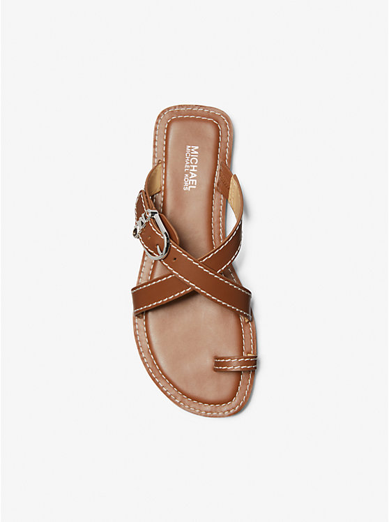 Women Michael Kors Ashton Leather Flat Sandals Brown | RPMXVA-827