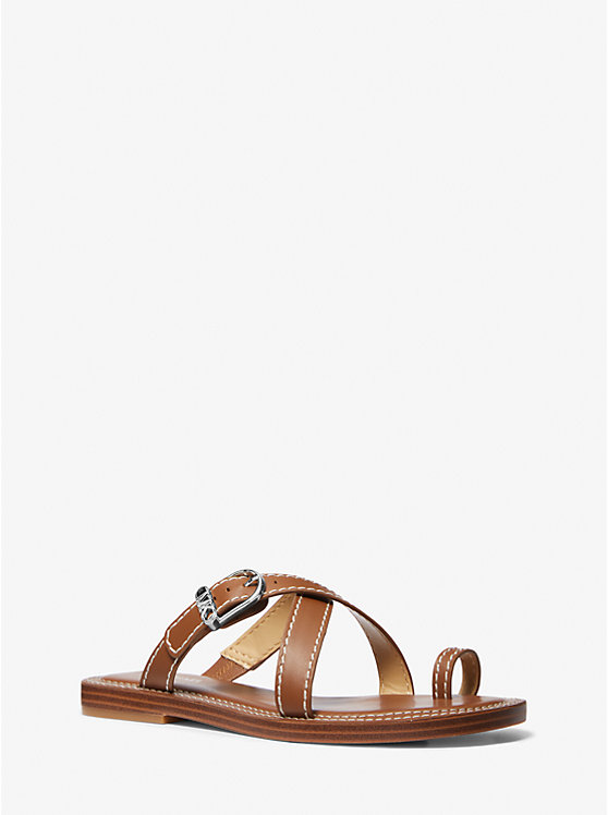 Women Michael Kors Ashton Leather Flat Sandals Brown | RPMXVA-827