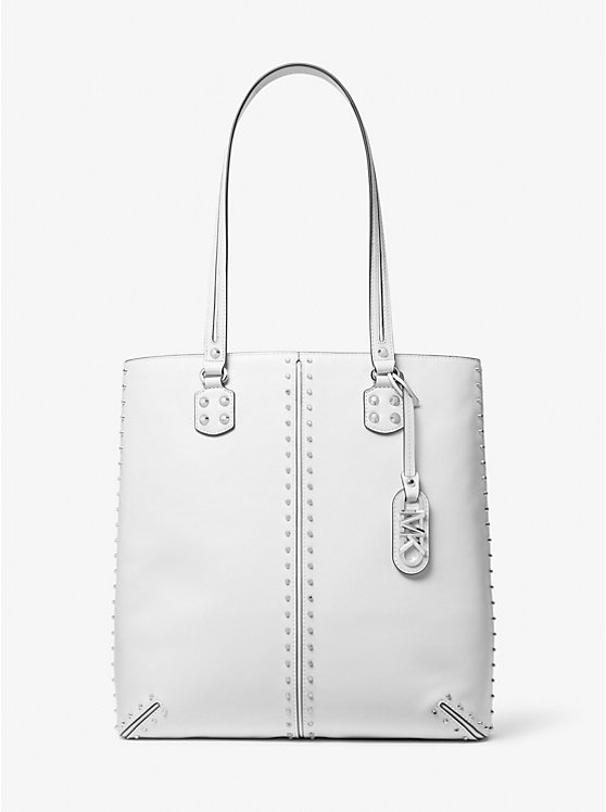 Women Michael Kors Astor Large Studded Leather Tote Bag White | PCHOMW-142