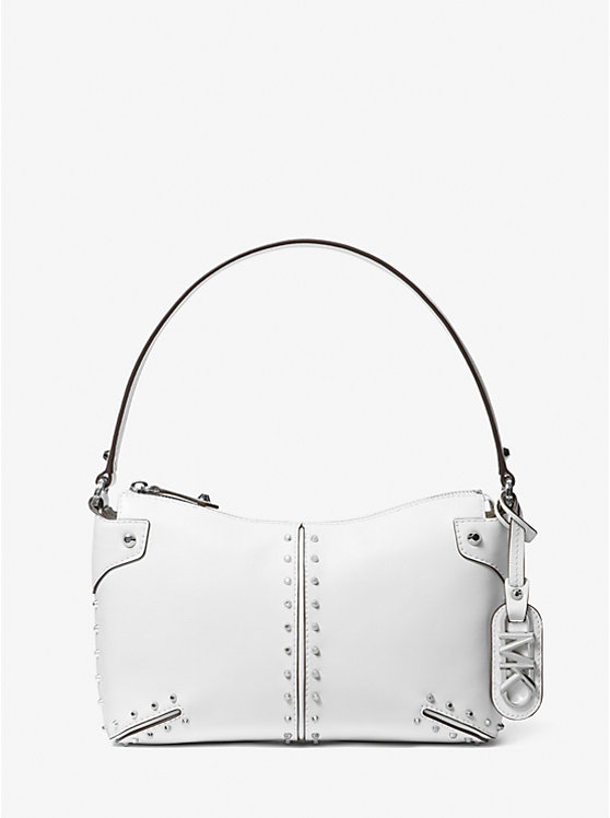 Women Michael Kors Astor Large Studded Leather Shoulder Bags White | FSNALY-132