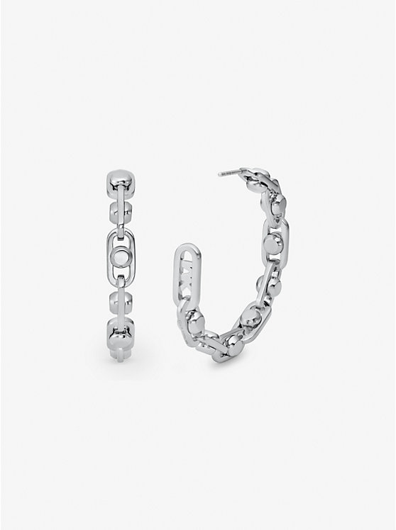 Women Michael Kors Astor Medium Precious Metal-Plated Brass Link Hoop Earrings Silver | ZNRKIO-213