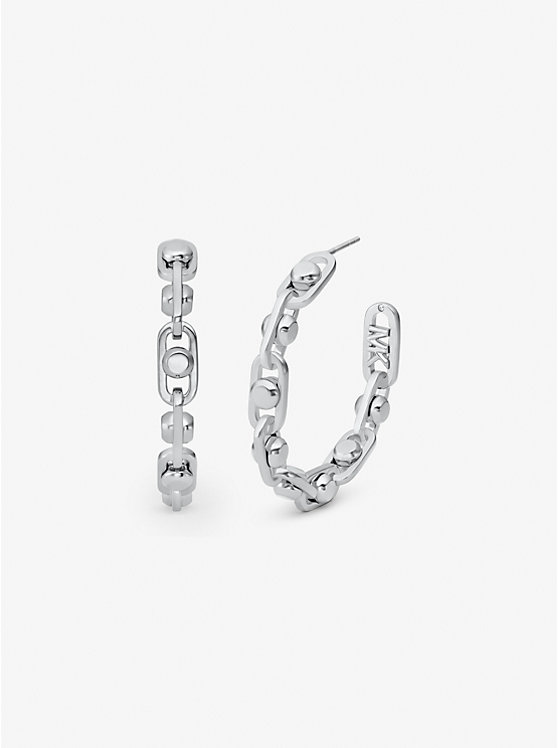 Women Michael Kors Astor Medium Precious Metal-Plated Brass Link Hoop Earrings Silver | ZNRKIO-213