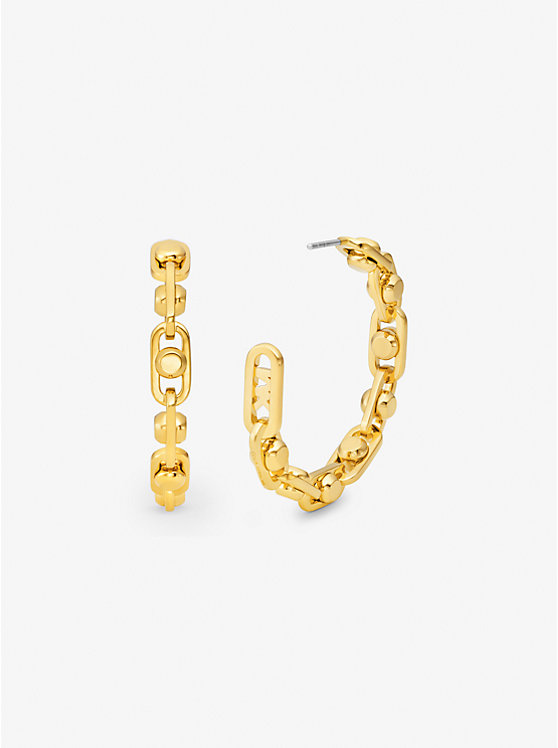 Women Michael Kors Astor Medium Precious Metal-Plated Brass Link Hoop Earrings Gold | HWNIMD-547