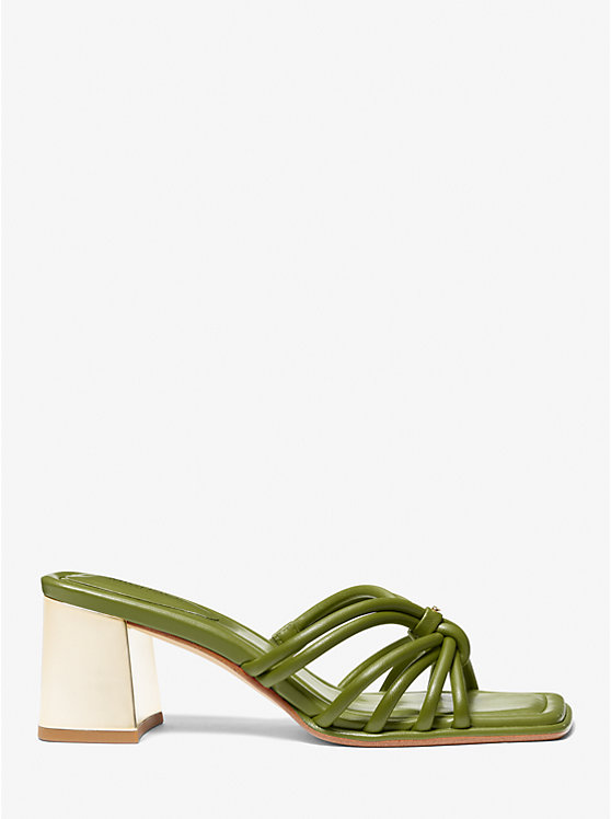 Women Michael Kors Astra Leather Mules Olive | KSLVAH-649