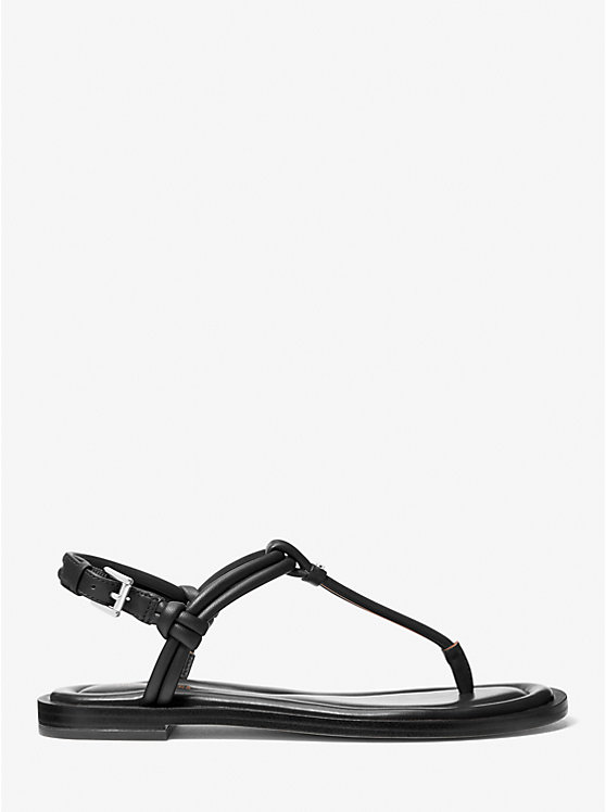 Women Michael Kors Astra Leather T-Strap Sandals Black | QOTUHB-356