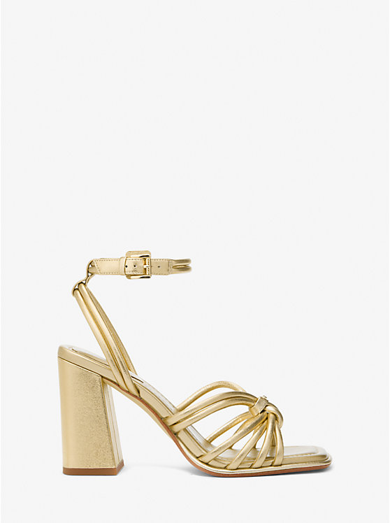 Women Michael Kors Astra Metallic Leather Sandals Gold | FVAZME-485