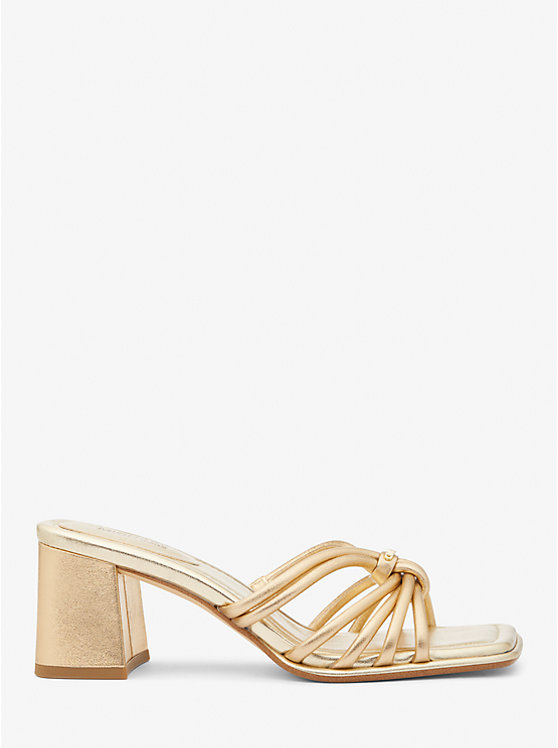 Women Michael Kors Astra Metallic Leather Mules Gold | RHSLVO-108