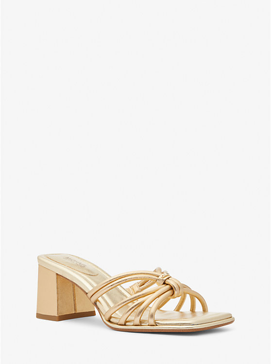 Women Michael Kors Astra Metallic Leather Mules Gold | RHSLVO-108