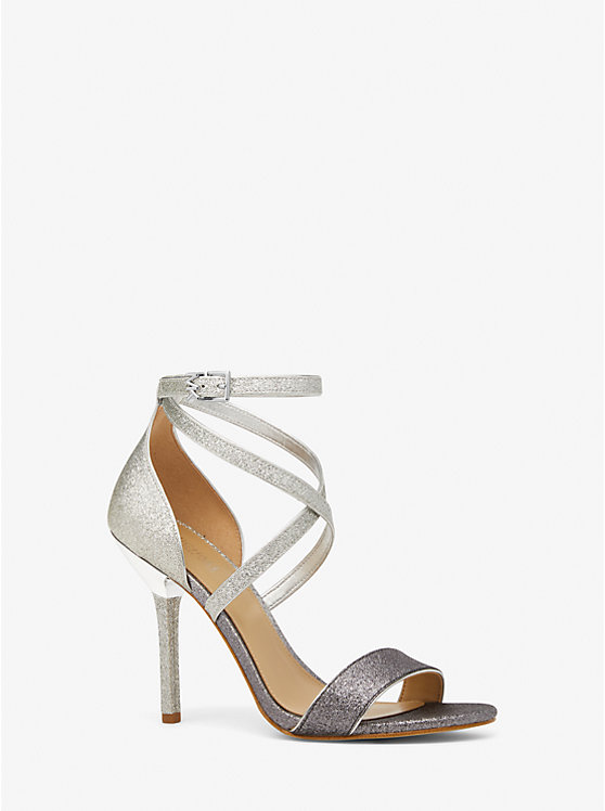 Women Michael Kors Astrid Glitter Embellished Sandals Silver / Black | NFZLTH-097