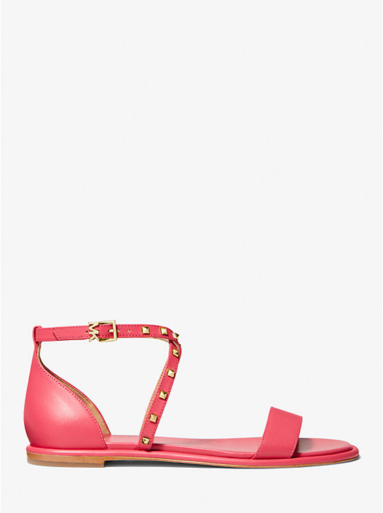 Women Michael Kors Astrid Studded Leather Flat Sandals Red | SFADNT-543