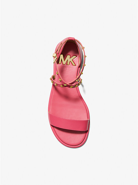 Women Michael Kors Astrid Studded Leather Flat Sandals Red | SFADNT-543