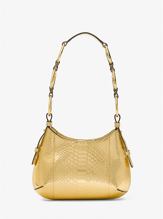 Women Michael Kors Bardot Mini Metallic Python Embossed Leather Shoulder Bags Gold | LFXMZI-179