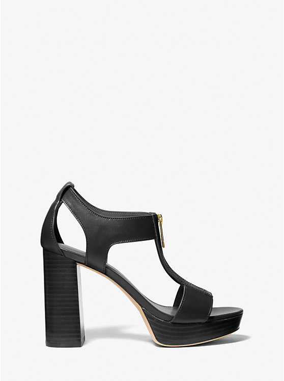 Women Michael Kors Berkley Leather Block-Heel Sandals Black | PCDYEN-914