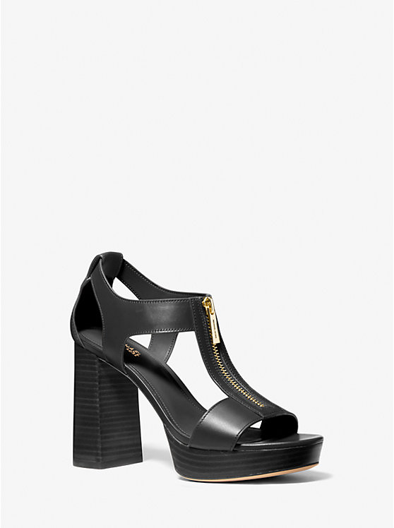 Women Michael Kors Berkley Leather Block-Heel Sandals Black | PCDYEN-914