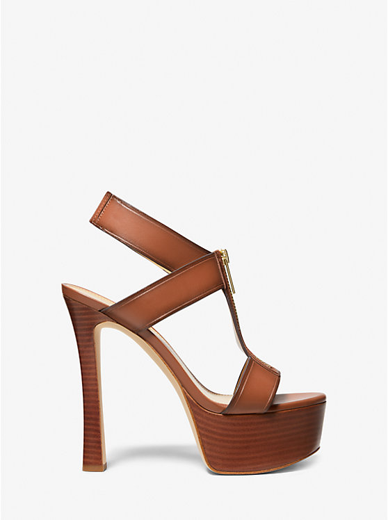 Women Michael Kors Berkley Leather Platform Sandals Brown | DVKNMR-908