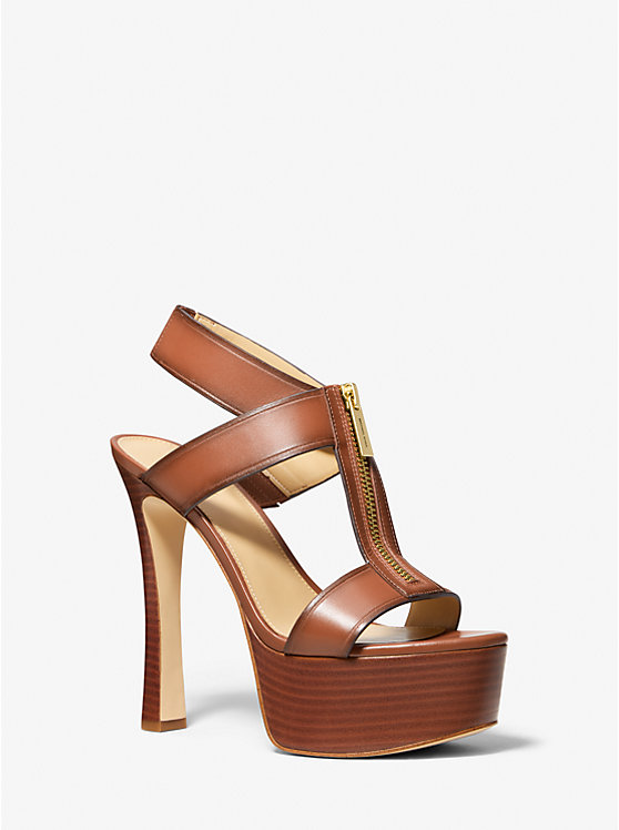 Women Michael Kors Berkley Leather Platform Sandals Brown | DVKNMR-908