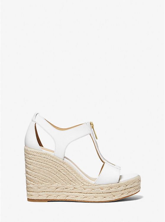 Women Michael Kors Berkley Leather Wedge Sandals White | ZEHNYX-163