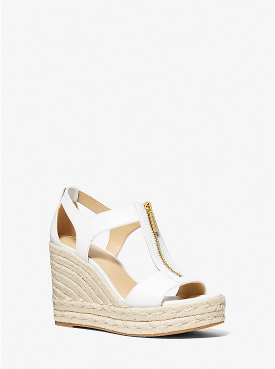 Women Michael Kors Berkley Leather Wedge Sandals White | ZEHNYX-163