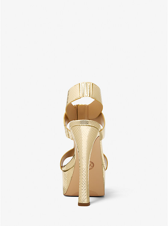 Women Michael Kors Berkley Metallic Snake Embossed Leather Platform Sandals Gold | SEXIWJ-198