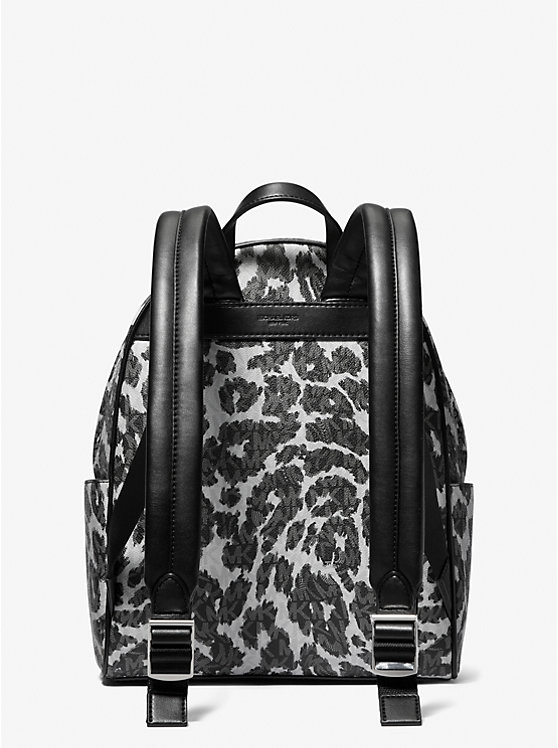 Women Michael Kors Bex Leopard Logo Backpack Black | AKWCPL-037