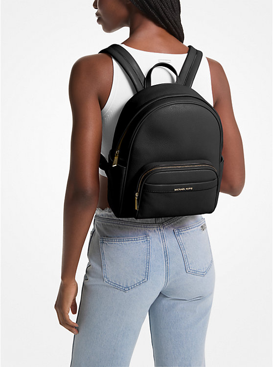 Women Michael Kors Bex Medium Pebbled Leather Backpack Black | OHWKVT-827