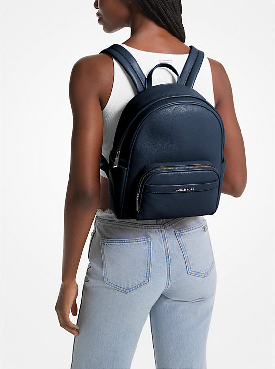 Women Michael Kors Bex Medium Pebbled Leather Backpack Navy | UFGPWN-450