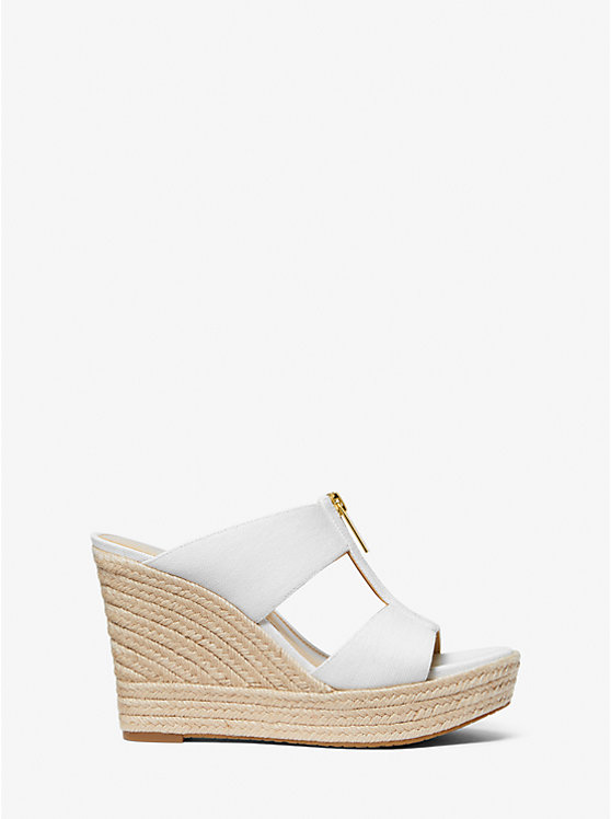 Women Michael Kors Bradley Linen Blend Canvas Wedge Sandals White | EVKOHB-350