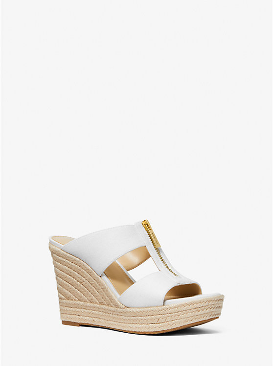 Women Michael Kors Bradley Linen Blend Canvas Wedge Sandals White | EVKOHB-350