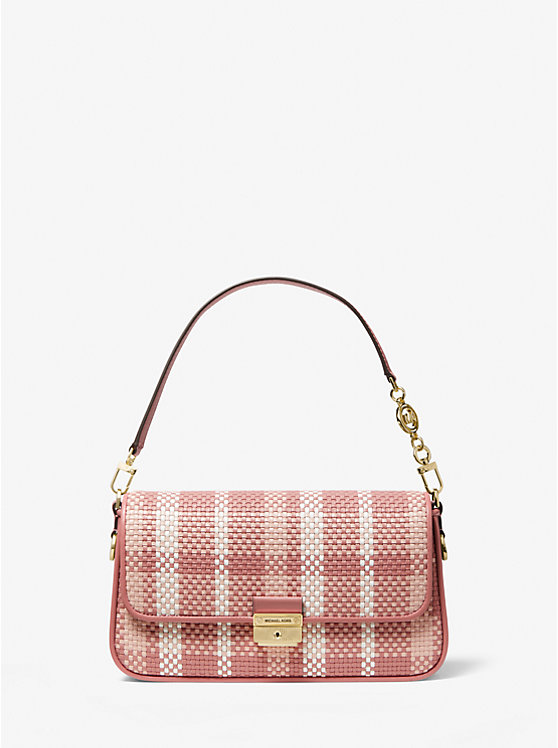 Women Michael Kors Bradshaw Small Woven Leather Convertible Shoulder Bags Rose Multicolor | AHVNPU-306