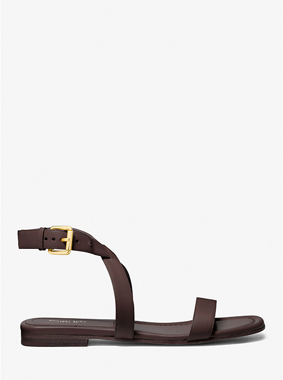 Women Michael Kors Bridgette Leather Sandals Chocolate | BKHMFN-903