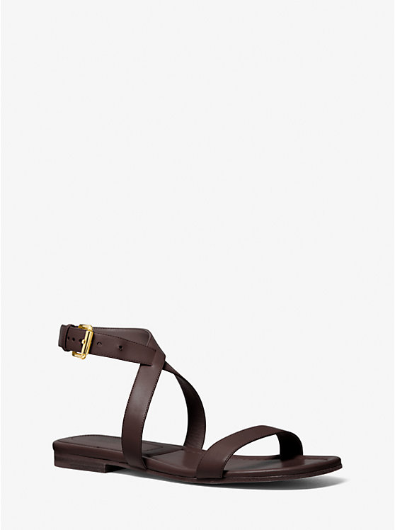 Women Michael Kors Bridgette Leather Sandals Chocolate | BKHMFN-903