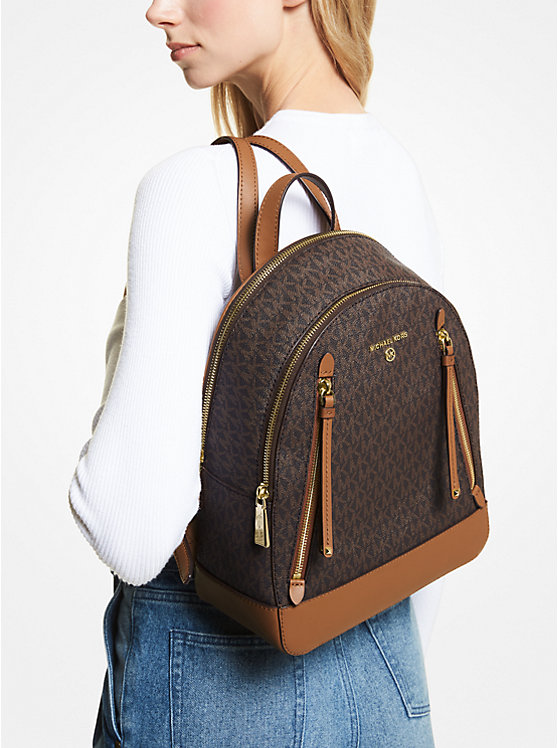 Women Michael Kors Brooklyn Medium Logo Backpack Chocolate | CLUIXN-043